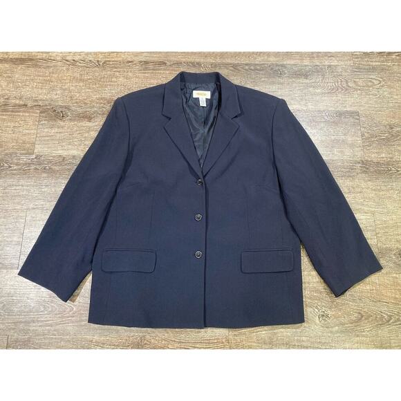 Talbots Jackets & Blazers - Talbots 3 Button Blazer Navy Blue Jacket Pockets Shoulder Pads Size 18